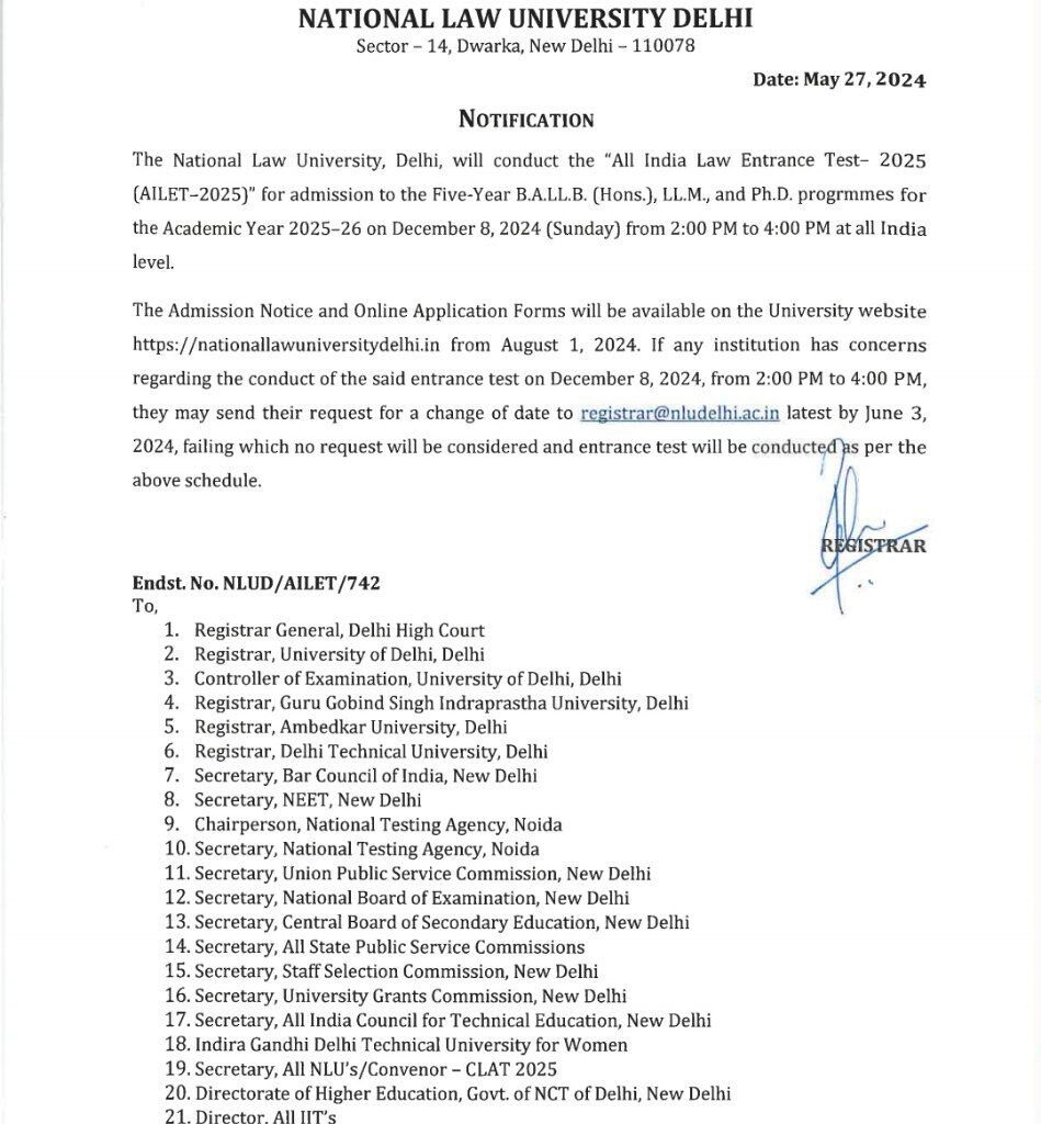 AILET 2025 Notification